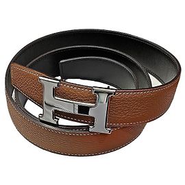 Hermès Cinto Reversível Classic Shiny Silver Buckle Black Gold Outstitch