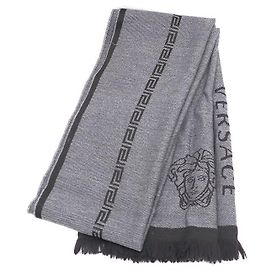Versace Medusa Wool Scarf Black Gray