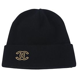 Chanel CC Gold Outline Beanie aus Kaschmirstrick