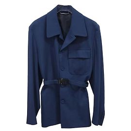 Dior Casaco com cinto e fivela CD em mistura de lã Navy