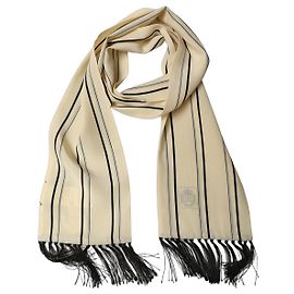 Dolce & Gabbana Sciarpa stola in seta beige a righe con collo a frange