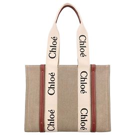 Saco tote Chloé de linho bege com detalhes em couro