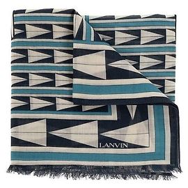 Bufanda Lanvin de lana azul con patrón geométrico y lunares
