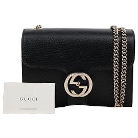 Gucci Borsa piccola a catena Interlocking GG Nera con dettagli dorati