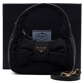 Prada Mini Tote Bag und Crossbody aus schwarzem Nylon und Napa-Leder mit goldenem Dreiecks-Logo und Band