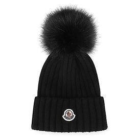 Moncler Berretto in maglia di lana con pompon (Black)