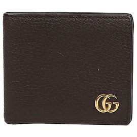 Gucci Cartera Marmont de piel marrón oscuro con logotipo GG