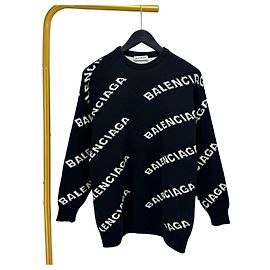 Balenciaga Langärmliges Strickoberteil Multi-Logo Schwarz