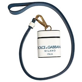 Dolce & Gabbana Capa Airpods em couro de bezerro branco com logo e alça