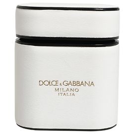 Dolce & Gabbana Airpods-Case mit Klappe aus weißem Kalbsleder und Logo-Print