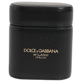 Dolce & Gabbana Airpods-Case mit Klappe aus schwarzem Kalbsleder und Logo-Print