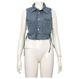 Miu Miu Kurzes Chambray-Denim-Hemd in Saphirblau mit Bindegürtel für Damen