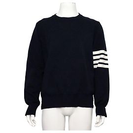 Thom Browne Malha de gola redonda Navy Milano Stitch com botões dourados para homem