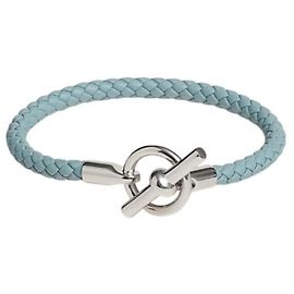 Hermès Bracciale in pelle intrecciata con dettaglio lucchetto Silver Blue