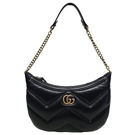 Gucci Borsa a tracolla Hobo GG Marmont Small in pelle nera con catena