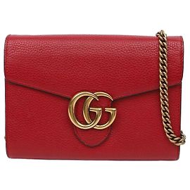 Gucci Portafoglio crossbody con catena GG Marmont in pelle rossa