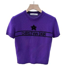 Dior Jersey de manga corta de cashmere con logotipo Morado