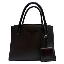 Prada Saffiano Monochrome Shoulder Bag Black