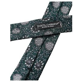 Dolce & Gabbana Gravata ajustável para homem em seda com estampado floral verde