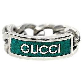 Gucci Anello in argento con piastra in smalto verde