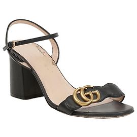 Gucci Sandali donna GG Marmont in pelle con tacco medio Nero