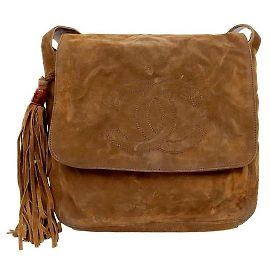 Chanel Big CC Schultertasche mit Klappe und Quaste aus braunem Wildleder