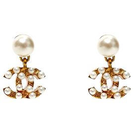 Chanel Pearl CC Drop Gold Earrings