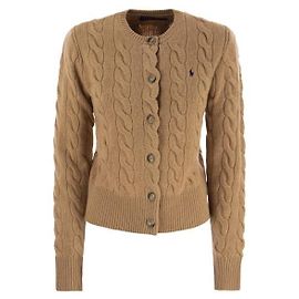 Ralph Lauren Klassischer Cardigan mit Pony-Stickerei Camel