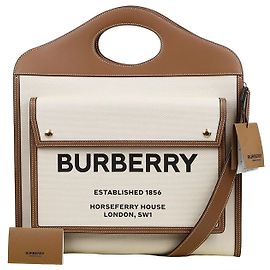Burberry Medium Schultertasche aus Leder und Canvas mit Tasche, Braun zweifarbig