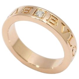 Bulgari Ring Pink Rose Gold New Bibi BB Diamond Essential Band Ring Size