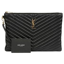 Autre Marque Pochette pour tablette Cassandra en cuir matelassé Noir avec détails dorés