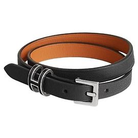 Hermès Pulsera Pop Double Tour para mujer en cuero Noir