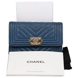 Portacarte Chanel Boy Flap Marrone Pelle di Vitello