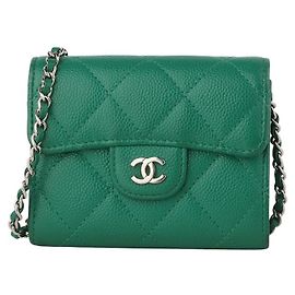 Chanel Mini WOC Chain Silver Card Wallet in Caviar Classico