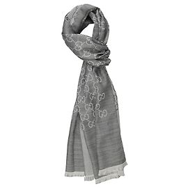 Gucci Sciarpa in jacquard di lana e seta GG Grey