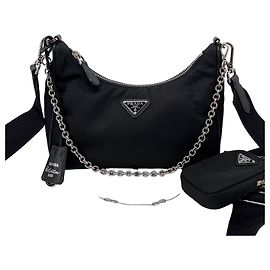 Prada Nylon Multi Tessuto Chain Hobo Crossbody Bag Schwarz