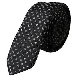 Dolce & Gabbana Cravatta regolabile da uomo in seta con motivo jacquard grigio scuro