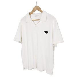 Prada Camiseta Polo de manga corta en tejido de toalla con logotipo triangular para hombre - Blanco