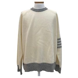 Thom Browne Wollstrickpullover Rundhals Ivory