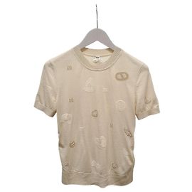 Hermès Jersey de punto beige de cuello redondo y manga corta