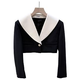 Miu Miu Sailor Cropped Jacke mit Wollkragen Schwarz