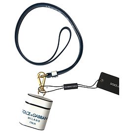 Dolce & Gabbana Capa para Airpods em couro de bezerro branco e azul com logo e alça