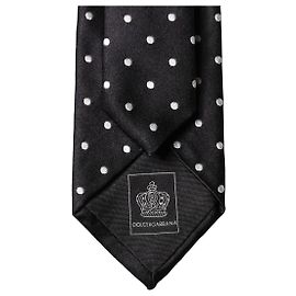 Dolce & Gabbana Cravatta regolabile in seta a pois bianchi e neri da uomo
