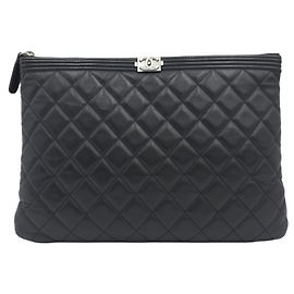 Chanel Borsa a pochette Boy Medium Quilted Lambskin Case Clutch Bag Pouch Black Series