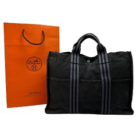 Sac cabas vintage Hermès Canvas Noir Gris Argent