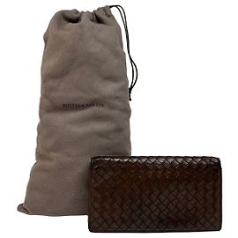 Portafoglio bifold Vintage Bottega Veneta Intrecciato primi anni 2000 Dark Brown