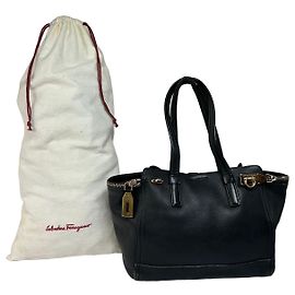 Borsa strutturata Vintage Salvatore Ferragamo con manico superiore Fine anni '90 Nero