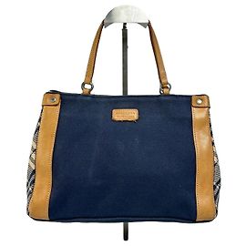 Borsa Tote Vintage Burberry Blue Label in Tela Primi anni 2000 Navy Beige