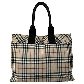 Vintage Burberry Nova Check beschichtete Canvas Tote Anfang 2000s Beige