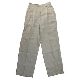 Pantaloni Vintage Salvatore Ferragamo in Lino e Seta Fine anni '90 Crema XS
